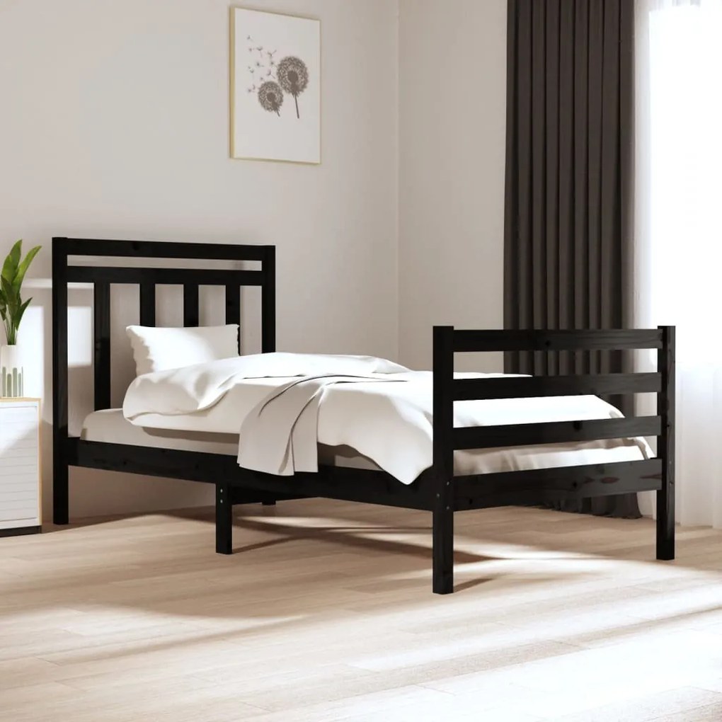3105284 vidaXL Cadru de pat Single 3FT, negru, 90x190 cm, lemn masiv