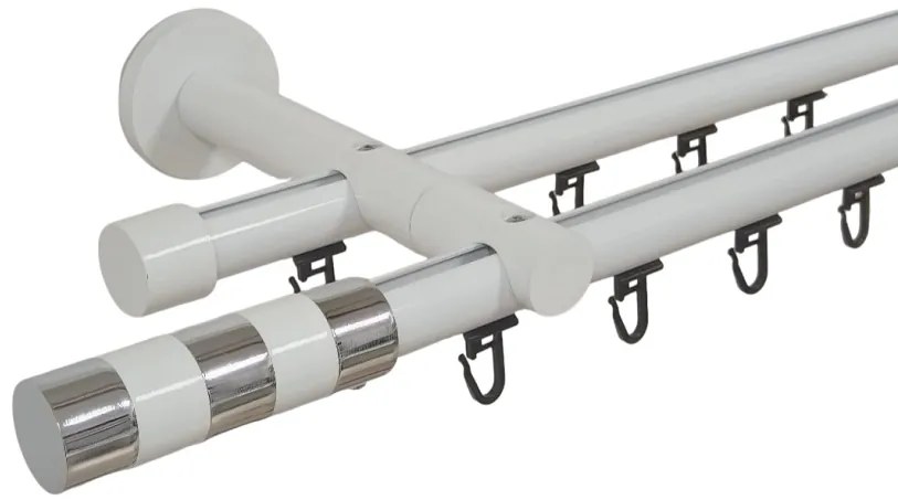 Galerie dubla teava profil alb cilindru inox 19mm/19mm (Alege marime: 200 cm)