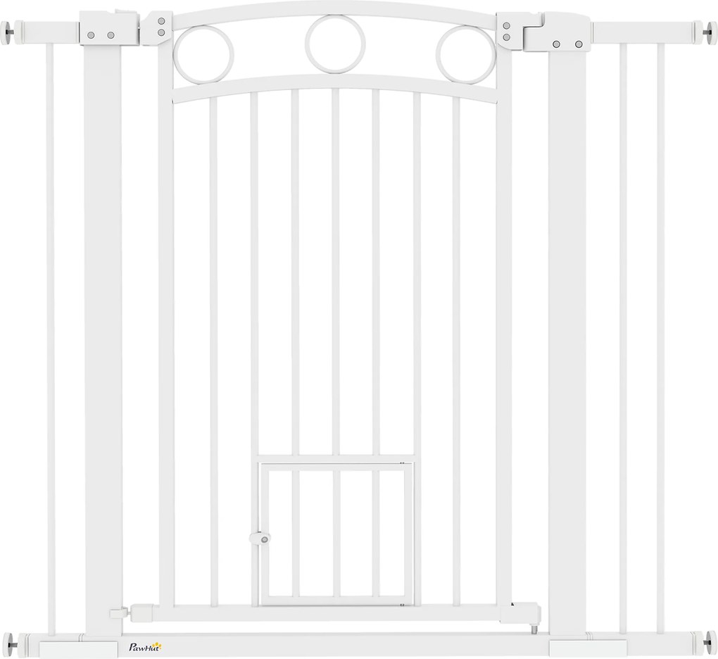 PawHut Poartă pentru animale de companie, 96 cm poartă pentru trepte, lățime reglabilă 76-104 cm, cu ușă pentru pisici, pentru scări și deschideri de uși, alb | Aosom Romania