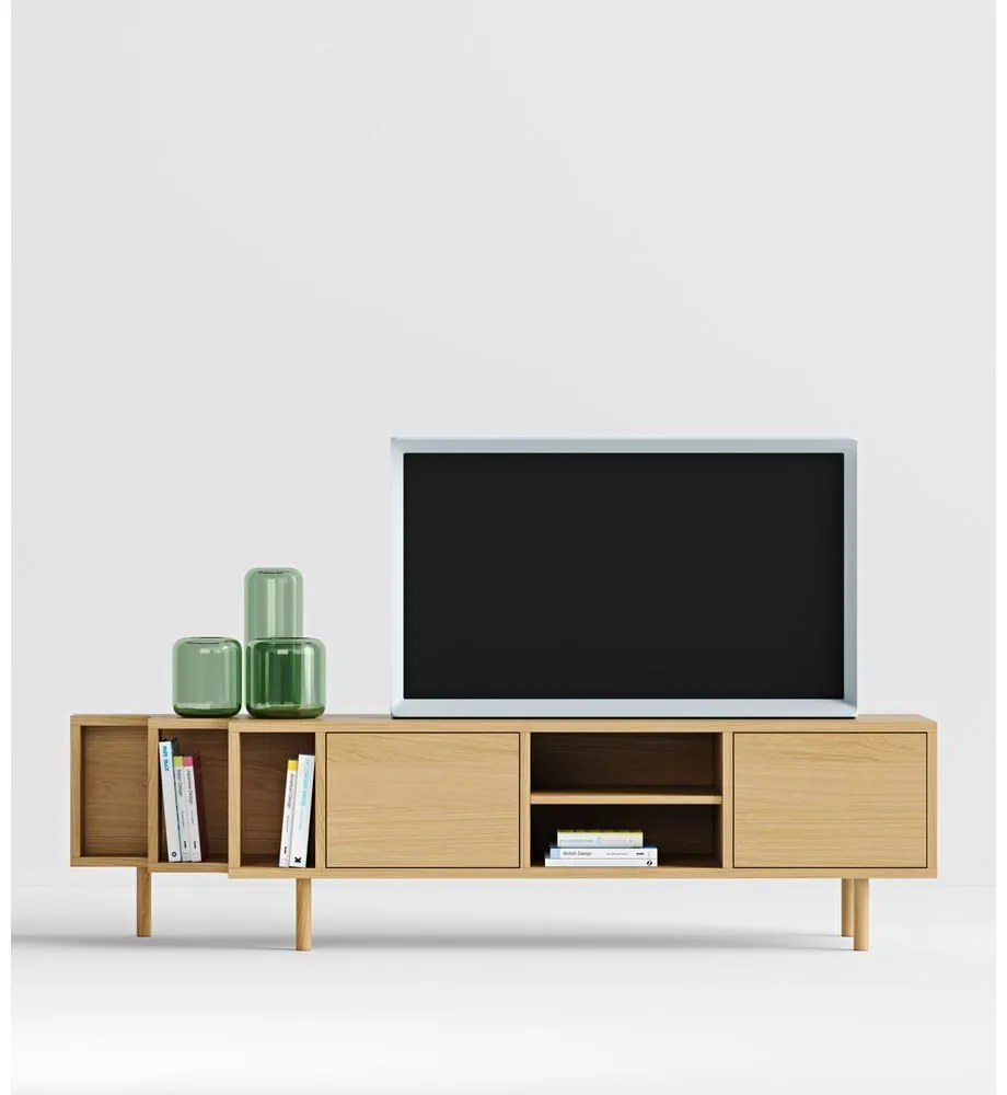 Comodă TV în culoare naturală cu aspect de lemn de stejar 189x50x44 cm Shift – Woodman