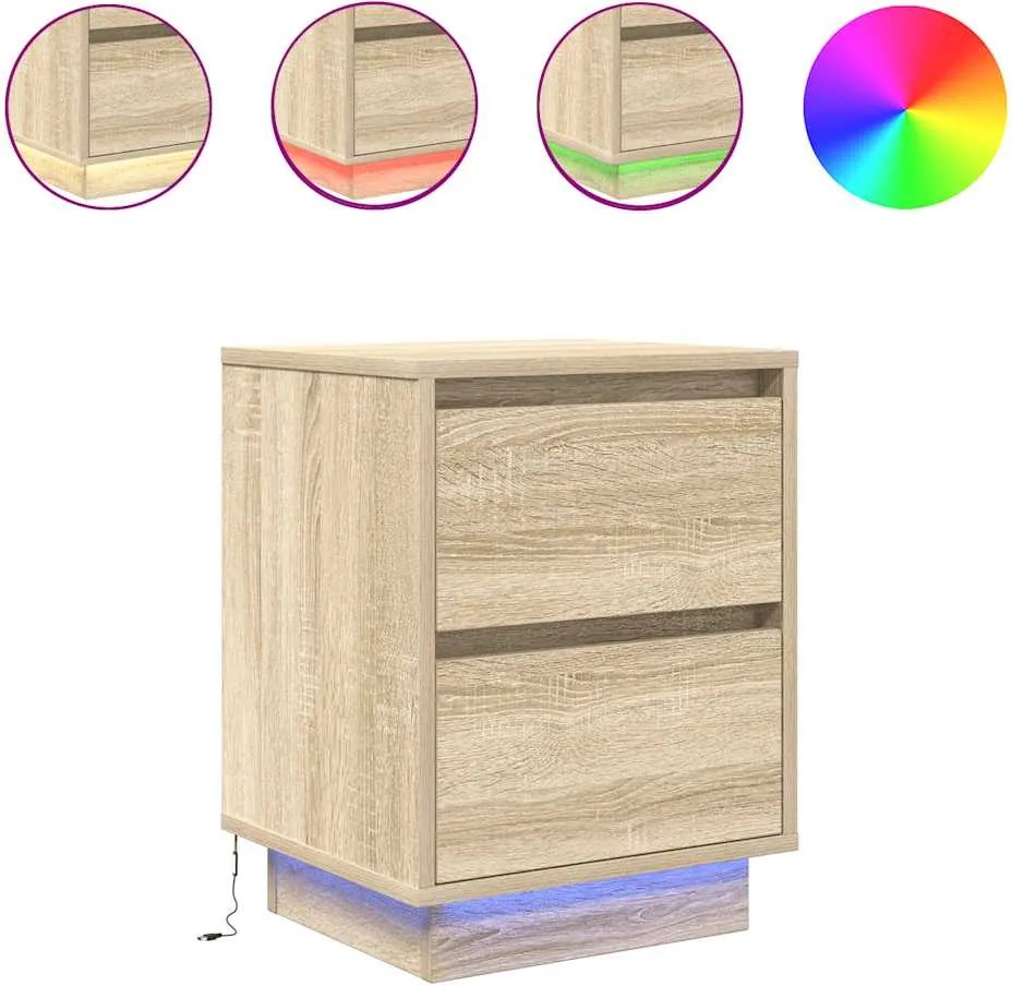 vidaXL Noptiere cu lumini LED 2 buc Stejar Sonoma 38x34x50 cm