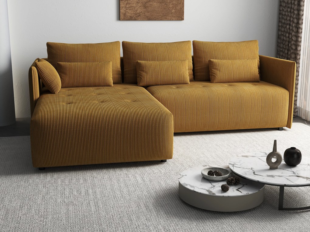 Colțar extensibil dumonde cu ladă de depozitare si sezut confortabil din spuma high-density, Malta Zoom Mustar II 235x185 cm