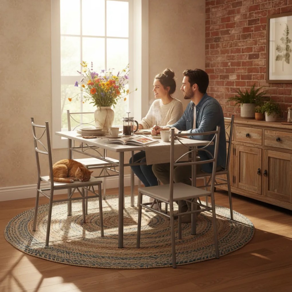 Jurhan Set de mese de dining PAUL, 5 bucăți, catifea albă