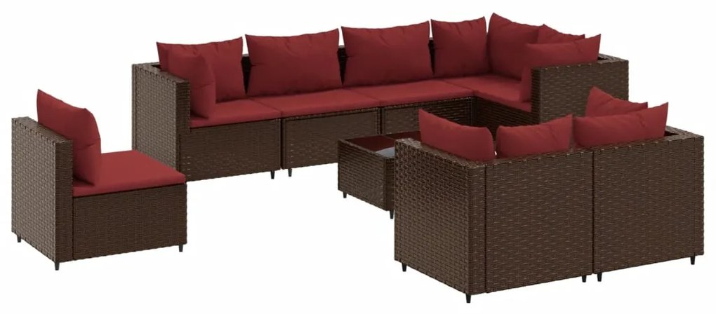 3308205 vidaXL Set mobilier de grădină cu perne, 9 piese, maro, poliratan