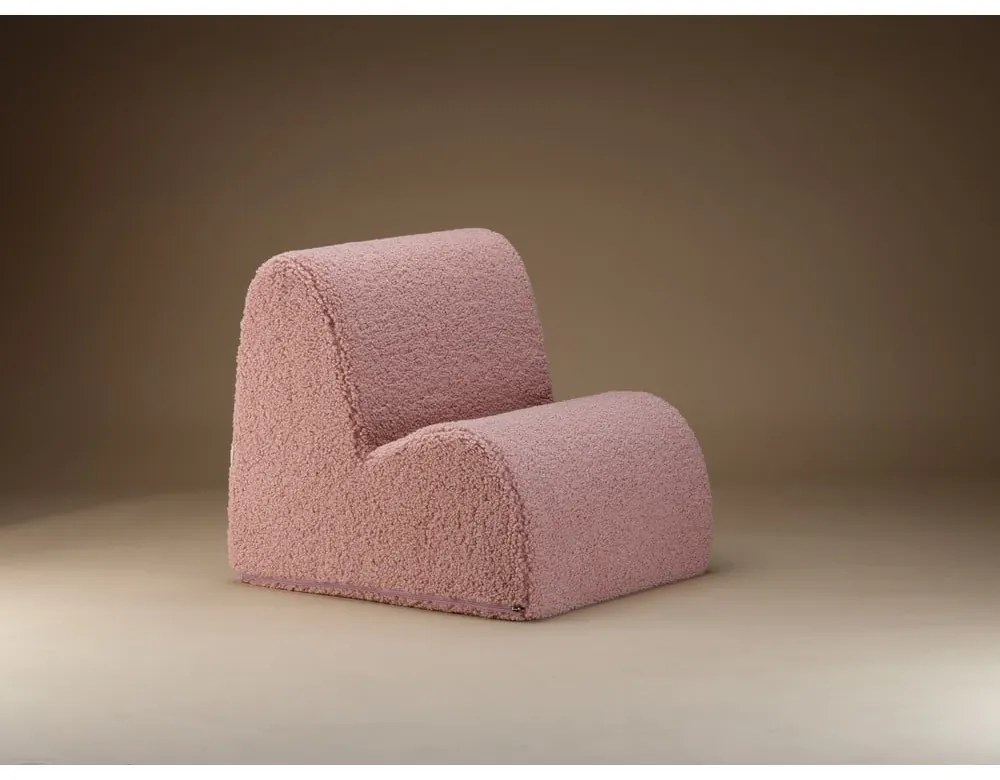 Fotoliu de copii roz cu tapițerie din țesătură bouclé Cloud – Wigiwama