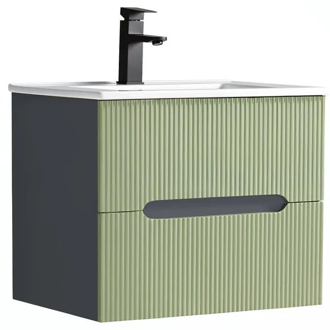 Trent 60 dulap de baie inferior cu chiuvetă ceramică (2 sertare) gri antracit-verde fistic