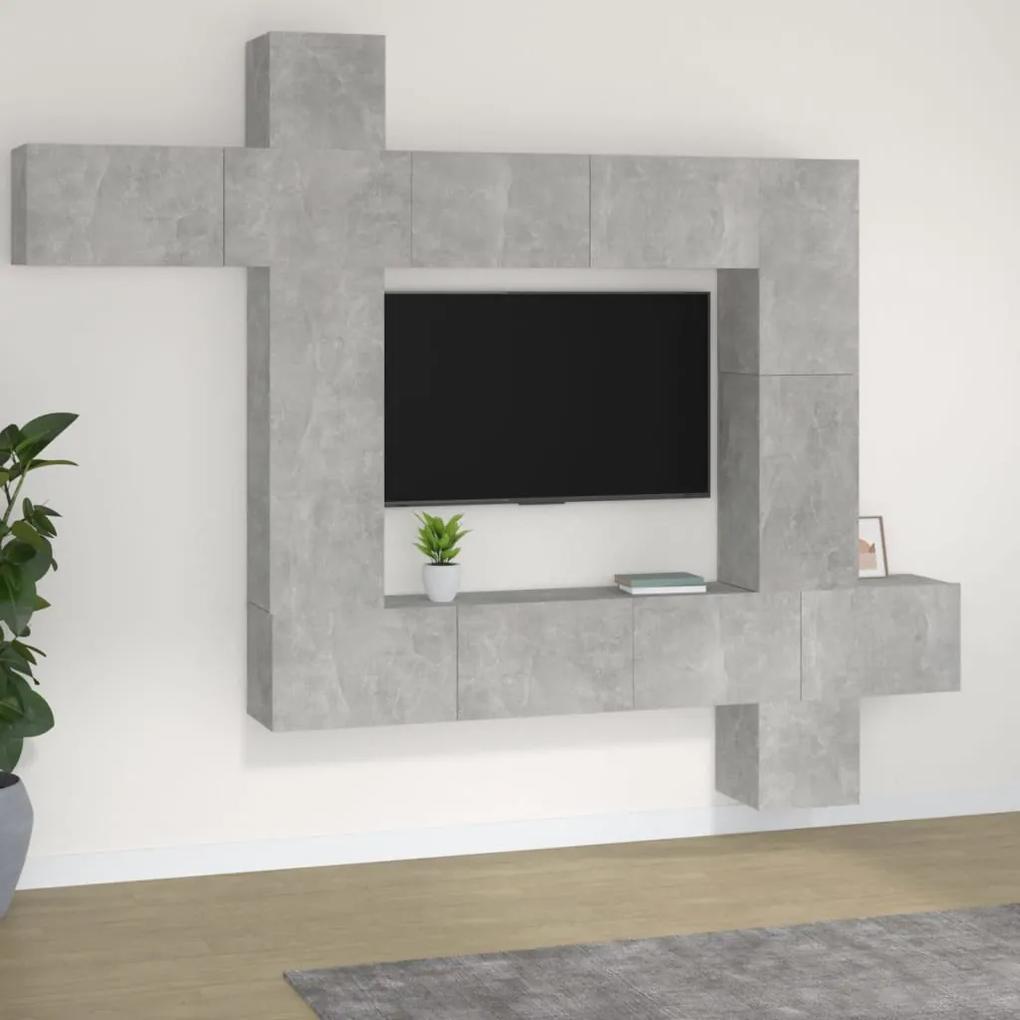 Set comoda TV, 9 piese, gri beton, lemn prelucrat