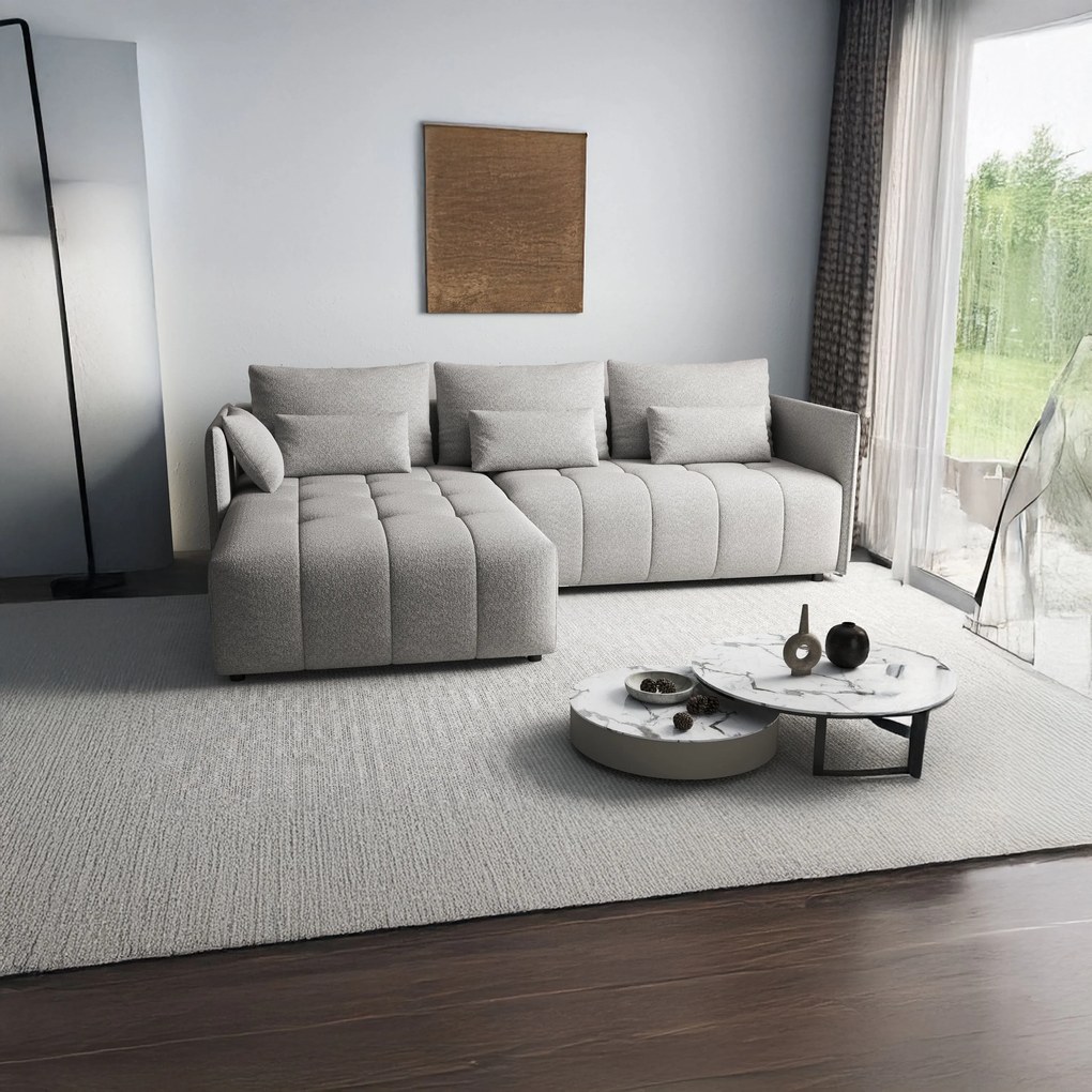 Colțar extensibil dumonde cu ladă de depozitare si sezut confortabil din spuma high-density, Malta Euphoria Dove II 235x185 cm