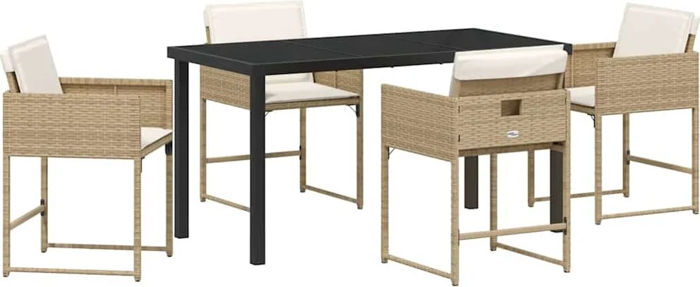 vidaXL Set de masă pentru grădină cu pernă 5 pcs Bej poliratan