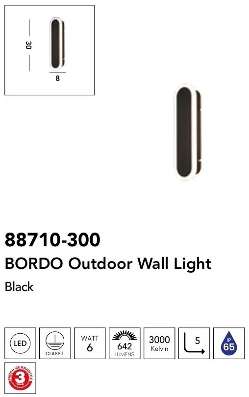 Aplica de perete lumina ambientala exterior Bordo LED, H-30cm