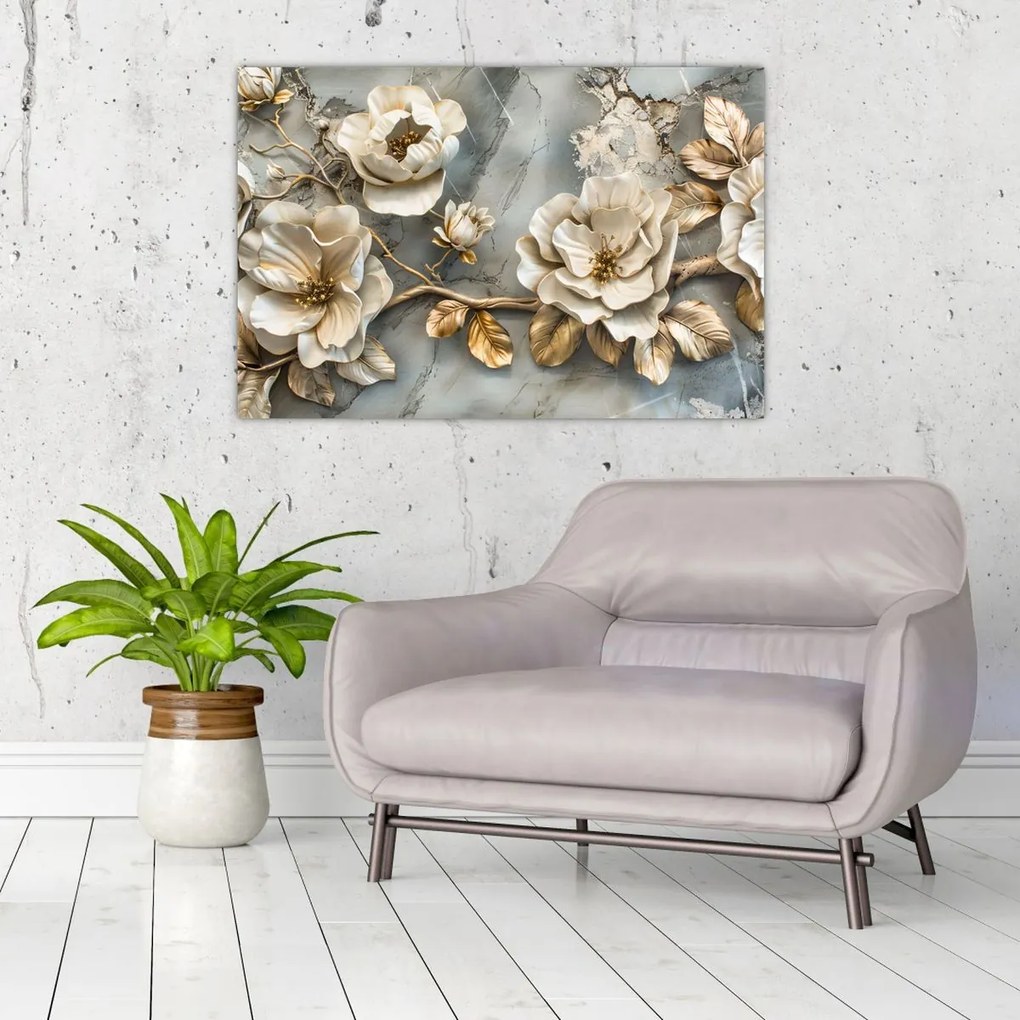 Tablou - Marmură de fundal cu flori (90x60 cm)