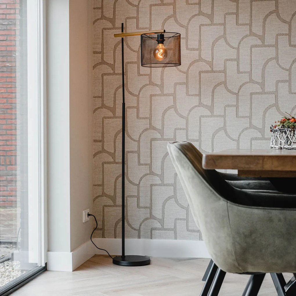 Lampă de podea industrială neagră - Drum Mesh