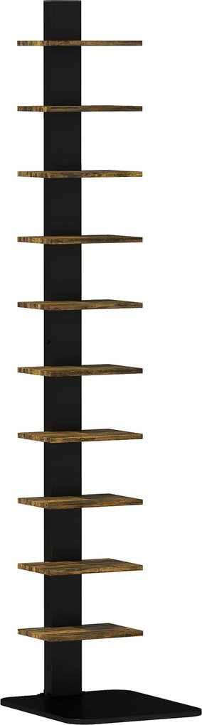 HOMCOM Bibliotecă Tip Turn Multifuncțională cu 11 Rafturi, Maro Rustic | Aosom Romania