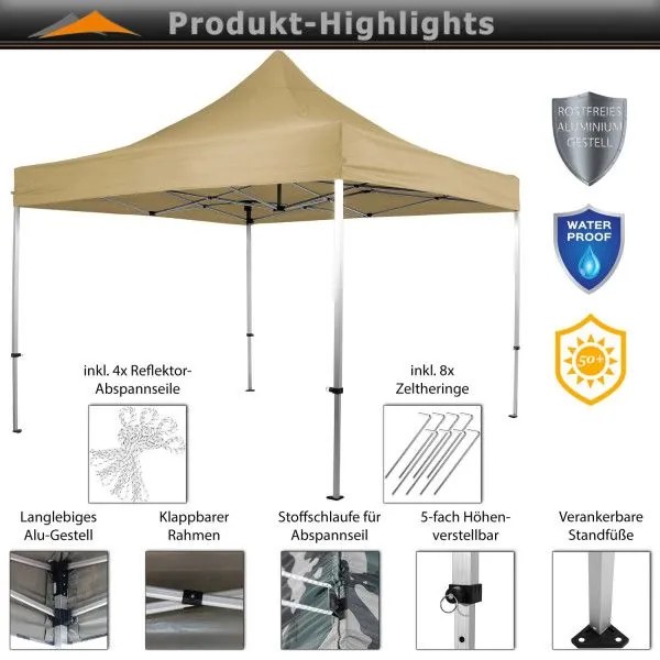 Cort de grădină tip foarfecă 3x3 m bej - 5 înălțimi, sac inc