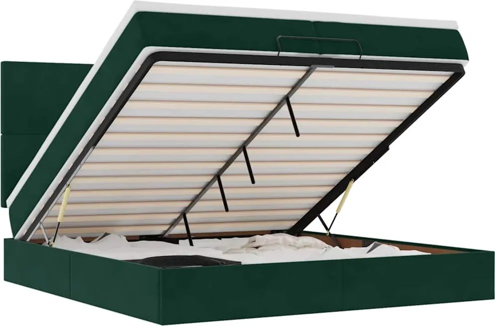 vidaXL Cadru de pat otoman cu saltele Verde închis 200x200cm catifea