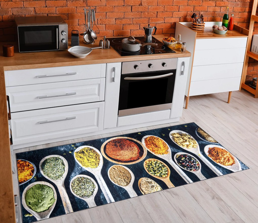 ANDRE 53240 covor lavabil linguri, condimente bucatarie, anti-alunecare - gri / bej