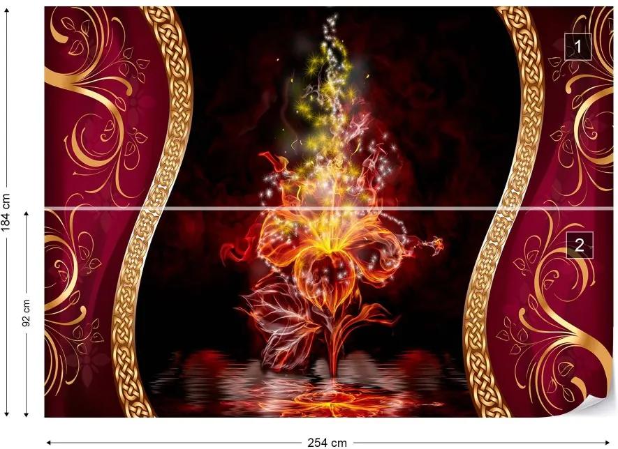 GLIX Fototapet - Luxury Red And Gold Flower Design Vliesová tapeta  - 254x184 cm