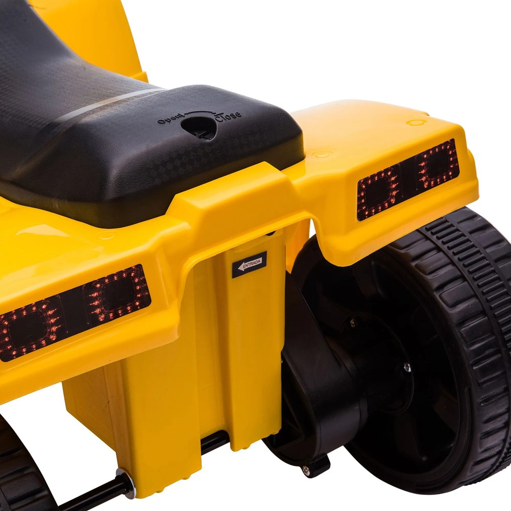 ATV electric pentru copii cu lumini si claxon 6V, 3 km/h, 18-36 luni, Negru/Galben HOMCOM | Aosom RO