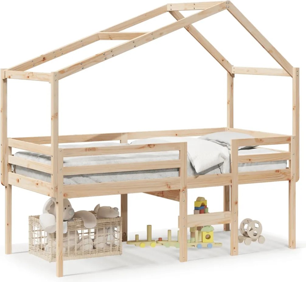 vidaXL Pat înalt cu acoperiș, 90x200 cm, lemn masiv de pin