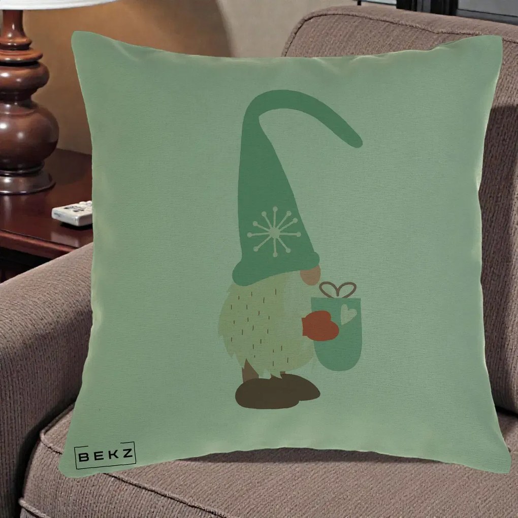 Perna Decorativa Gnom Nordic cu Cana Calda Menta, 40x40 cm, Verde, Husa Detasabila, Perna Inclusa, BEKZ®