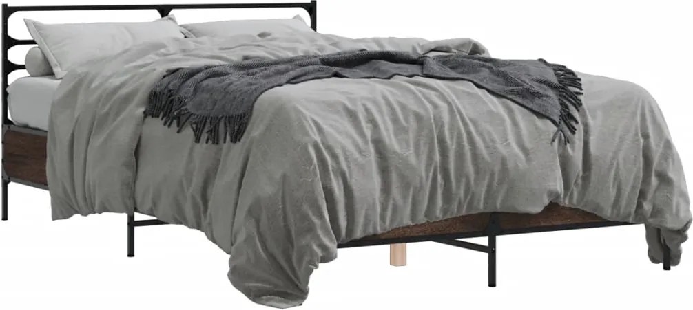 vidaXL Cadru de pat, stejar maro, 140x200 cm, lemn prelucrat și metal