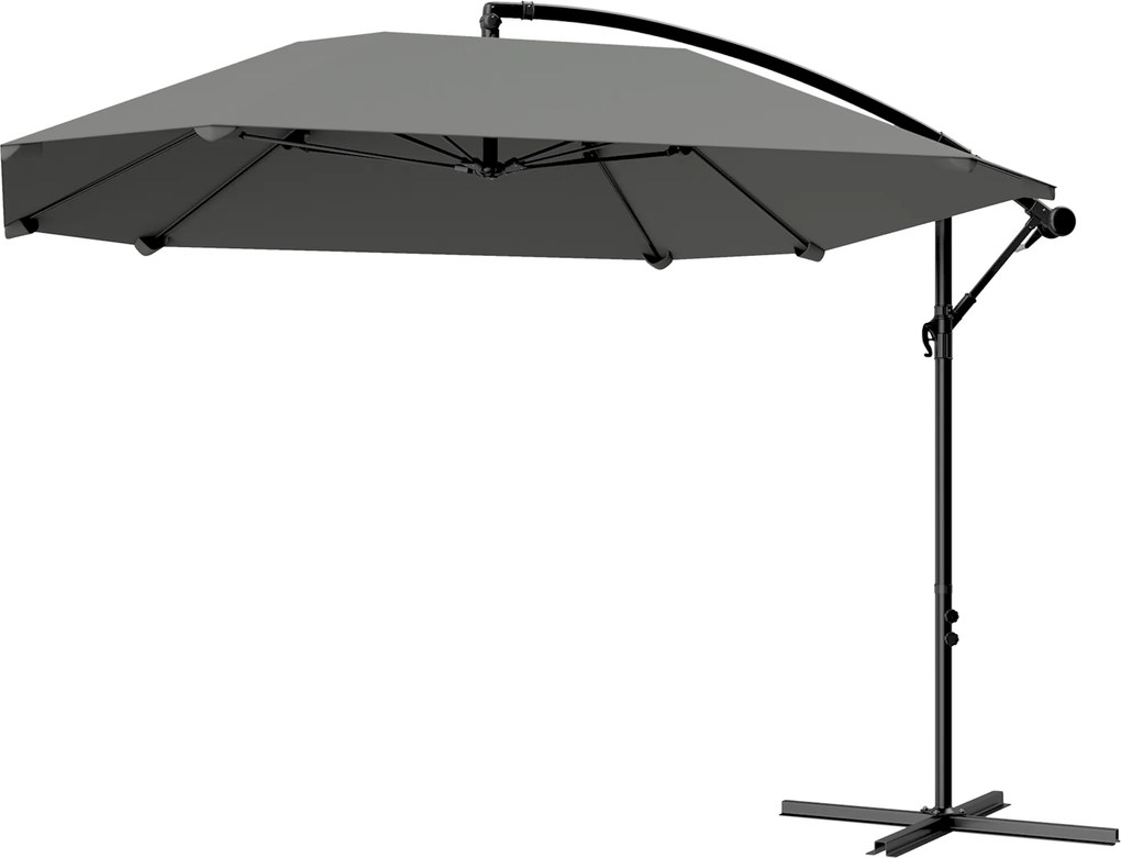 Outsunny Umbrelă laterală 3 m, umbrelă de grădină exterioară înclinabilă, bază, manivelă, țesătură poliester 180 g/m², Gri închis | Aosom Romania
