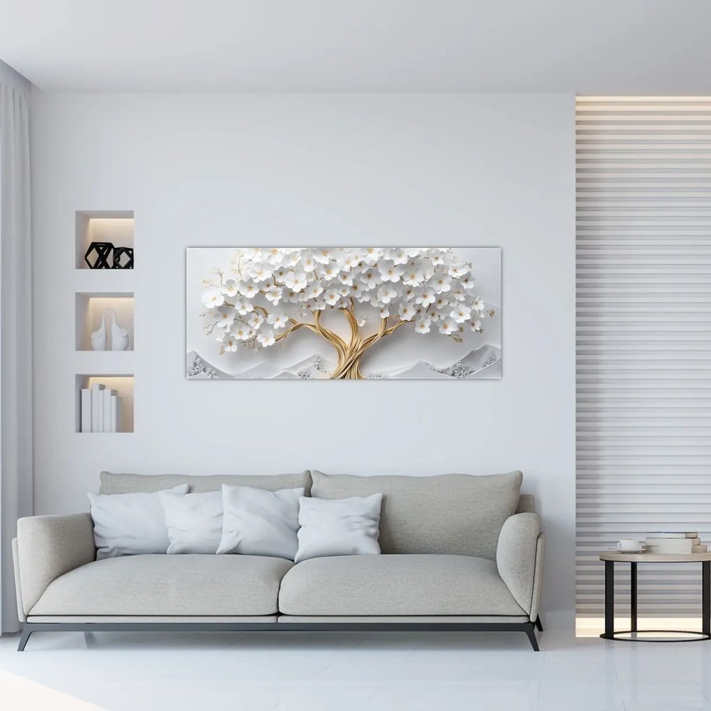 Tablou – Arborele vieții 3D plin de flori (120x50 cm)