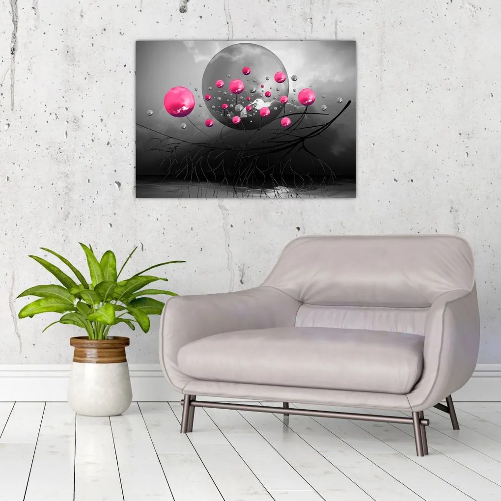 Tabloul cu bile abstracte roz (70x50 cm)