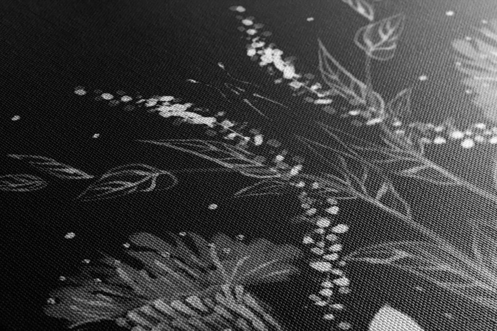 Tablou cu ornament floral în design alb-negru