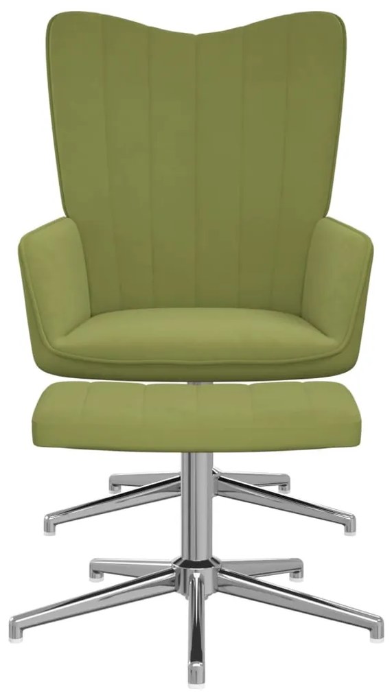 327735 vidaXL Scaun de relaxare cu taburet, verde deschis, catifea