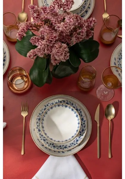 Set veselă 18 piese, porțelan, alb/albastru