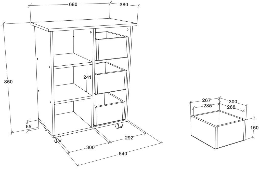 Corp Mobil Loma, 3 Sertare, 3 Rafturi, Antracit/Alb, 64 x 35 x 85 cm