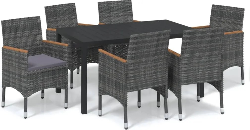 vidaXL Set mobilier de grădină cu perne, 7 piese, gri, poliratan