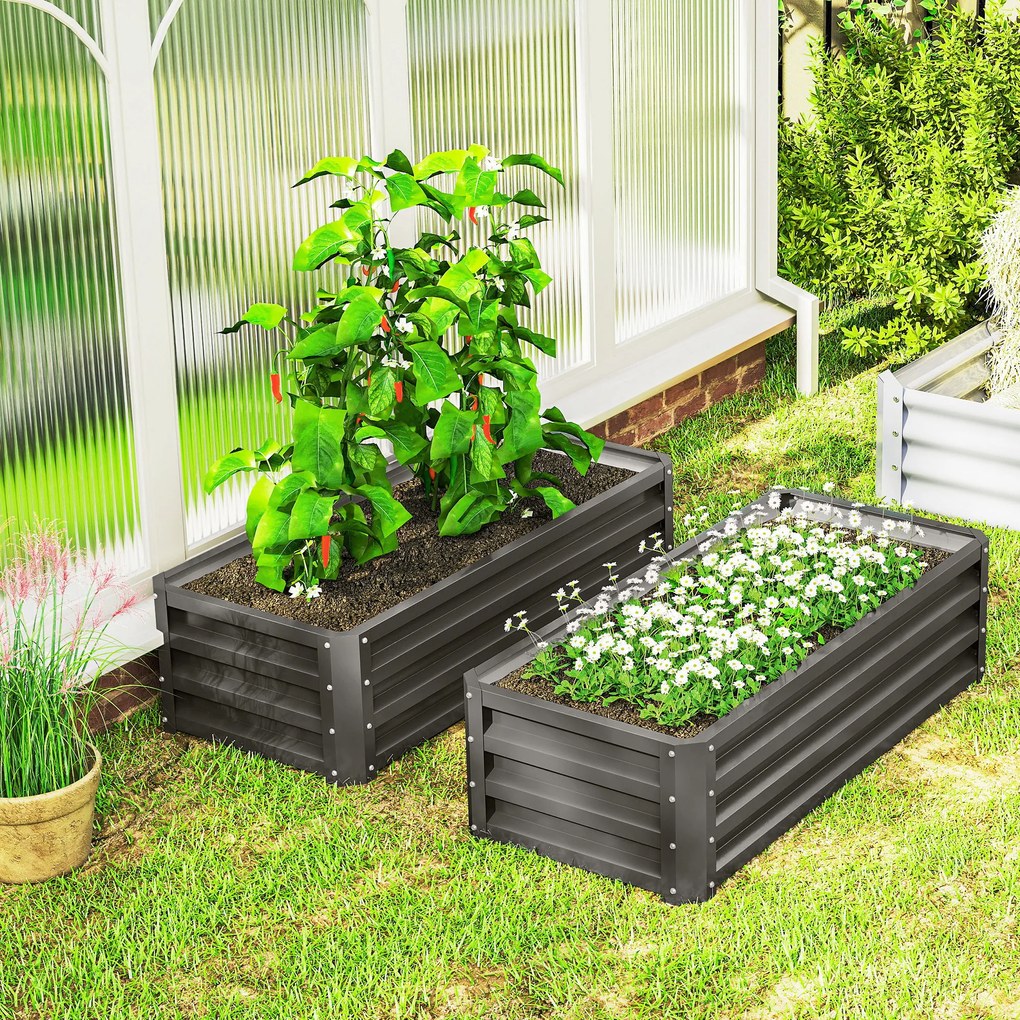 Outsunny Set jardiniere metalice 2 buc., Fund deschis, Pentru grădină și balcon, 110x50x30cm, Gri închis | Aosom Romania