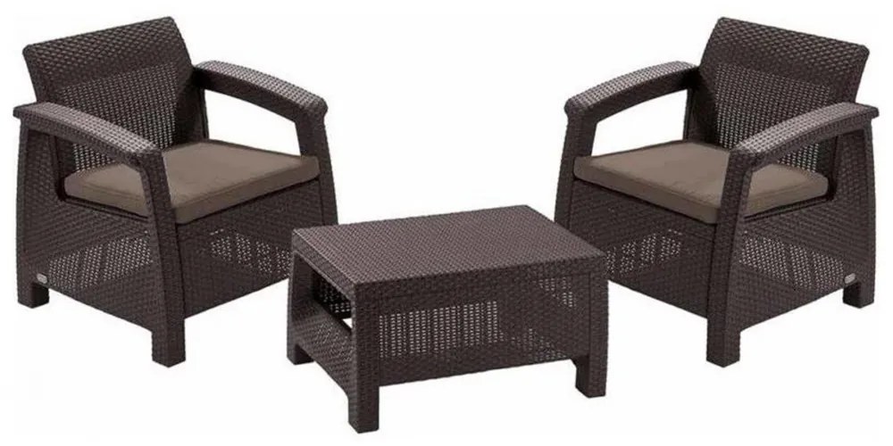Set de mobilier de grădină Corfu Weekend Set, culoare maro, cu perne taupe calde