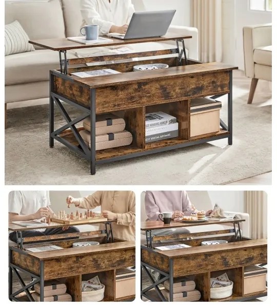 Masă de cafea NYRO cu blat rabatabil, maro/negru