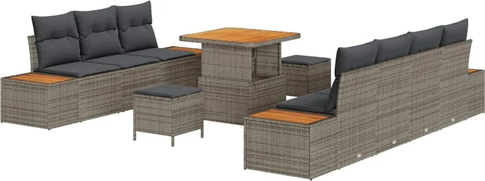 vidaXL Set de canapele pentru grădină cu pernă 10 pcs Gri Rattan poli