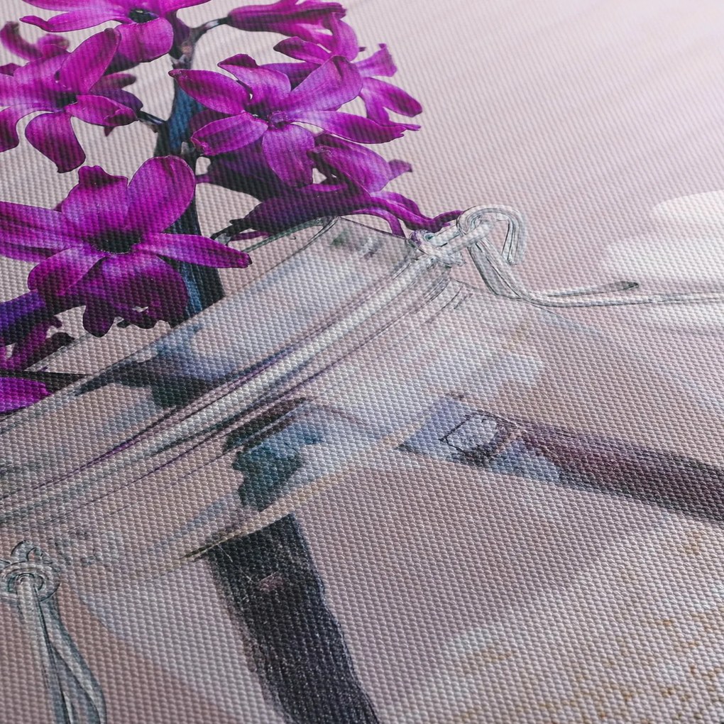 Tablou cu flori violete (cu ceas) (90x30 cm)