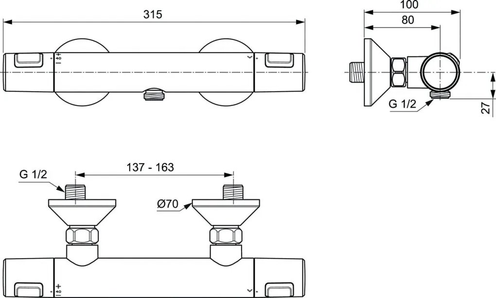 Baterie dus Ideal Standard Ceratherm T25, termostatic, negru mat - A7201XG