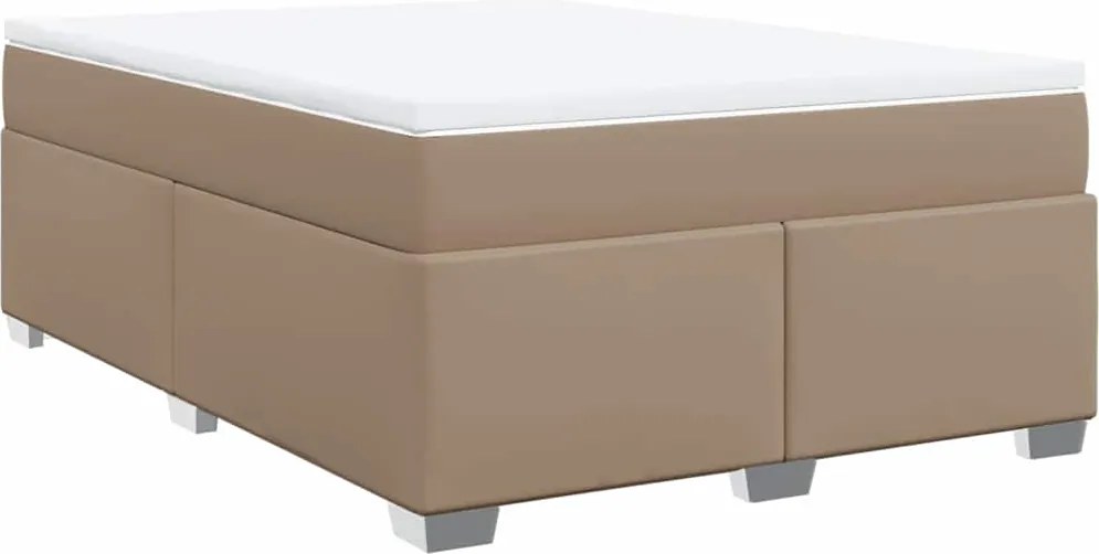 vidaXL Pat box spring cu saltea, cappuccino, 140x190cm piele ecologică
