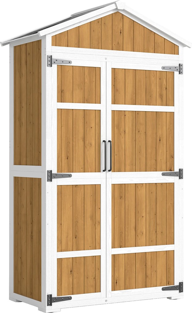 Outsunny Dulap de grădină Adăpost exterior etanș cu acoperiș metalic Uși duble pentru unelte de grădină 105x55x179cm Natural | Aosom Romania
