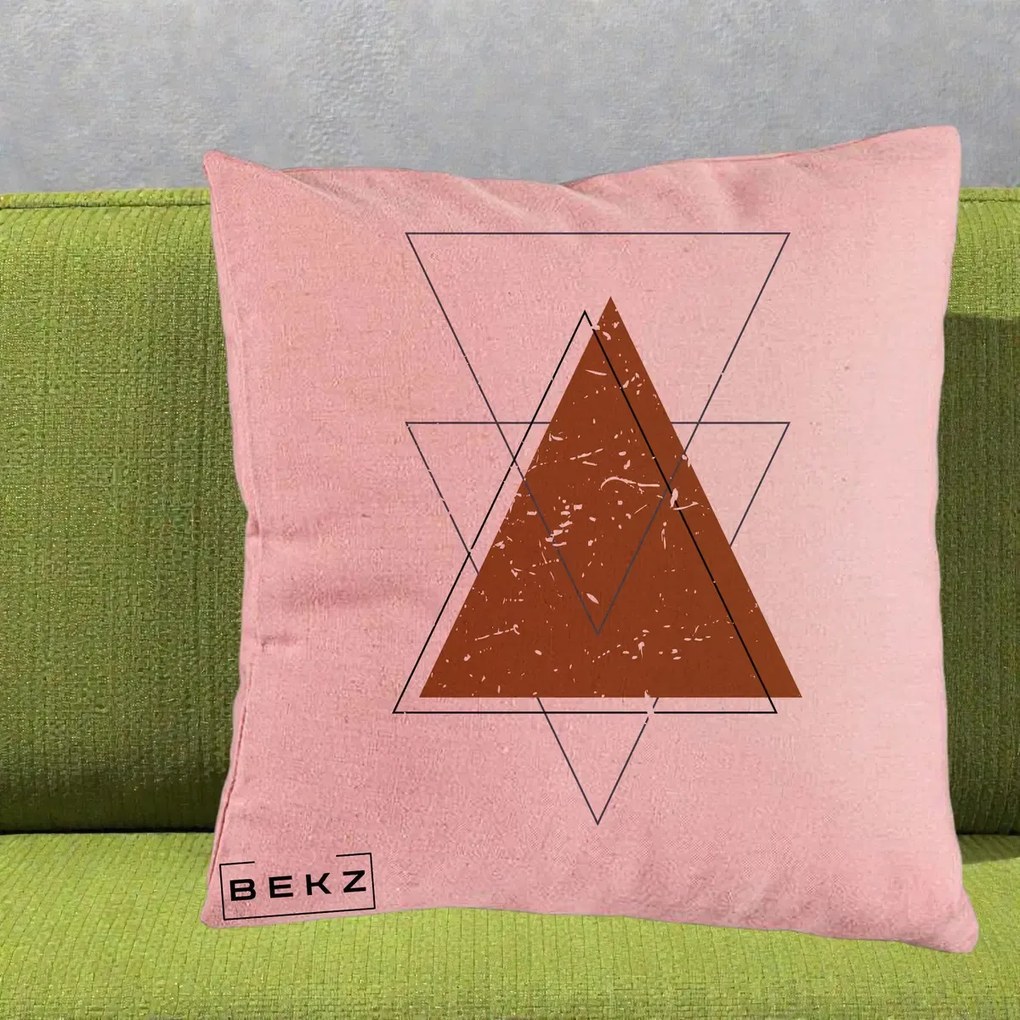 Perna Decorativa Geometric Triunghiuri Sacred, 40x40 cm, Roz, Husa Detasabila, Perna Inclusa, BEKZ®