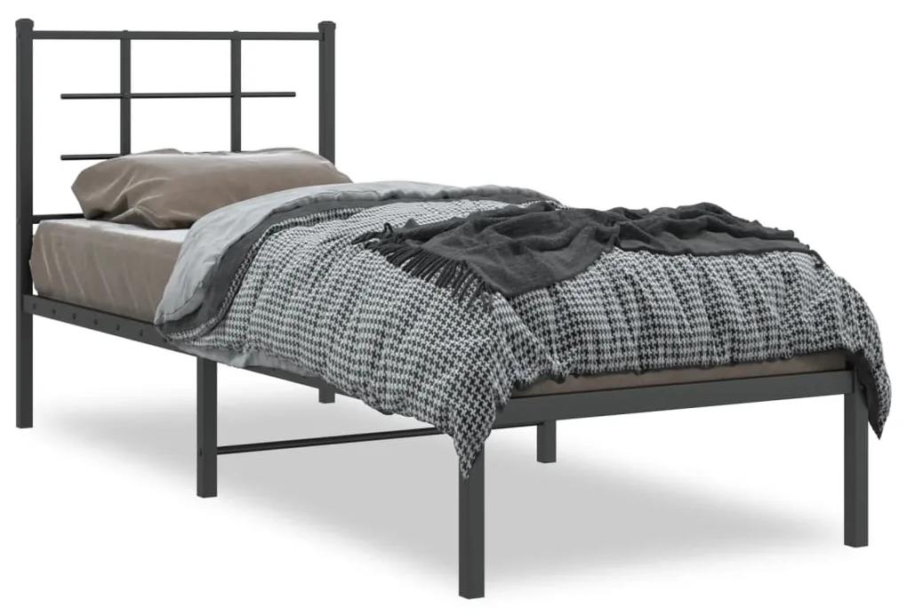 355551 vidaXL Cadru de pat metalic cu tăblie, negru, 75x190 cm