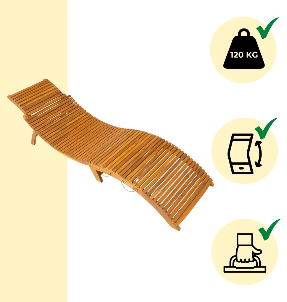 Șezlong de grădină FLORIDA, pliabil, 57x190x51cm, natur maro Casaria