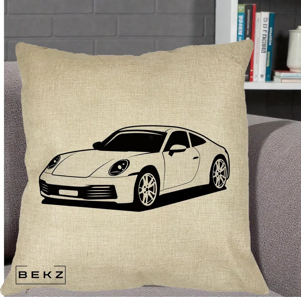 Perna Personalizata Porsche 911 Silueta, 40x40 cm, Crem, Husa Detasabila, Perna Inclusa, BEKZ®