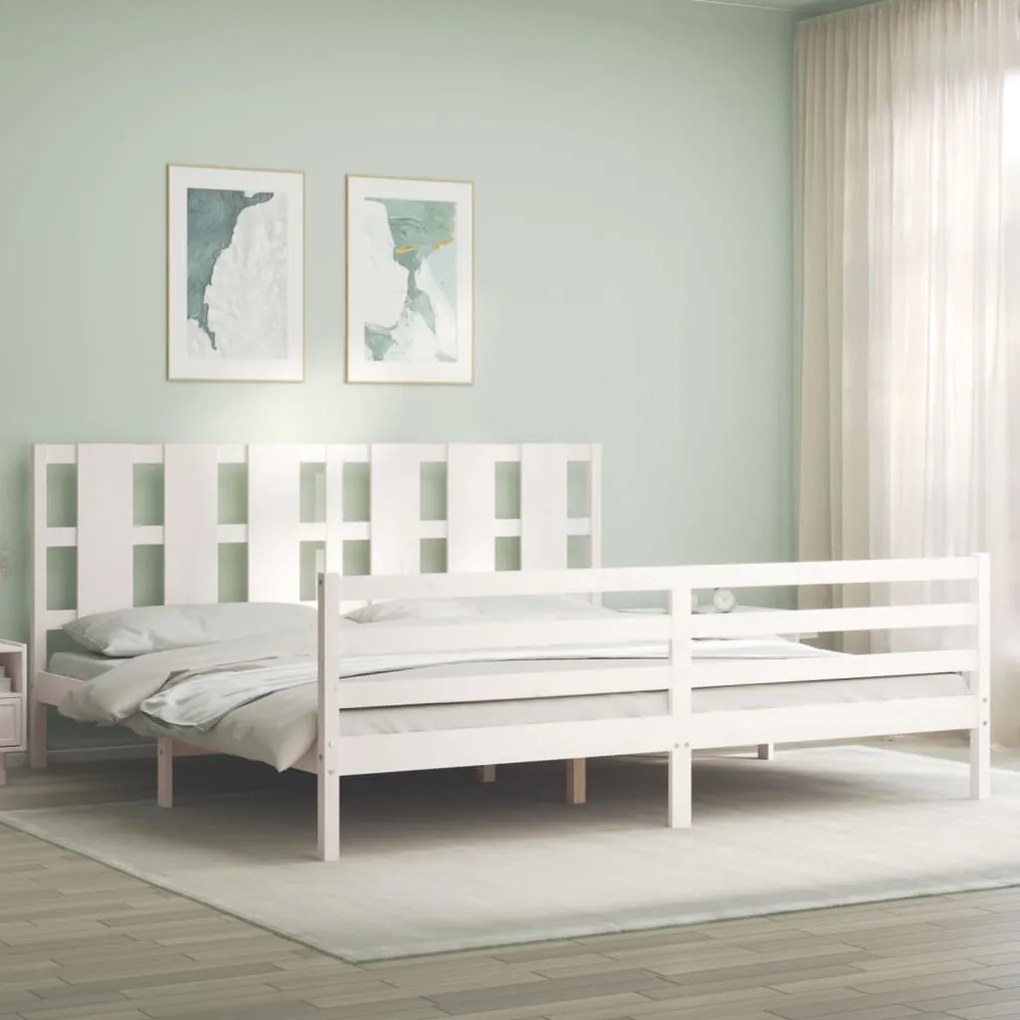 vidaXL Cadru pat cu tăblie 200x200 cm, alb, lemn masiv