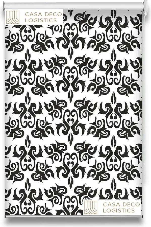 Roletă textilă Royal 5015 alb-negru cu model ornamental baroque