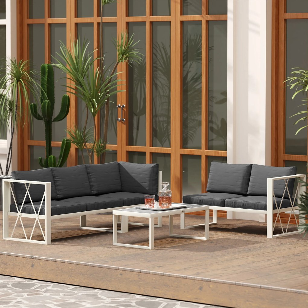 Outsunny Set Mobilier de Grădină din 4 Piese cu 2 Canapele, Fotoliu Reglabil și Măsuță de Cafea, 121x61x62 cm, Gri | Aosom Romania