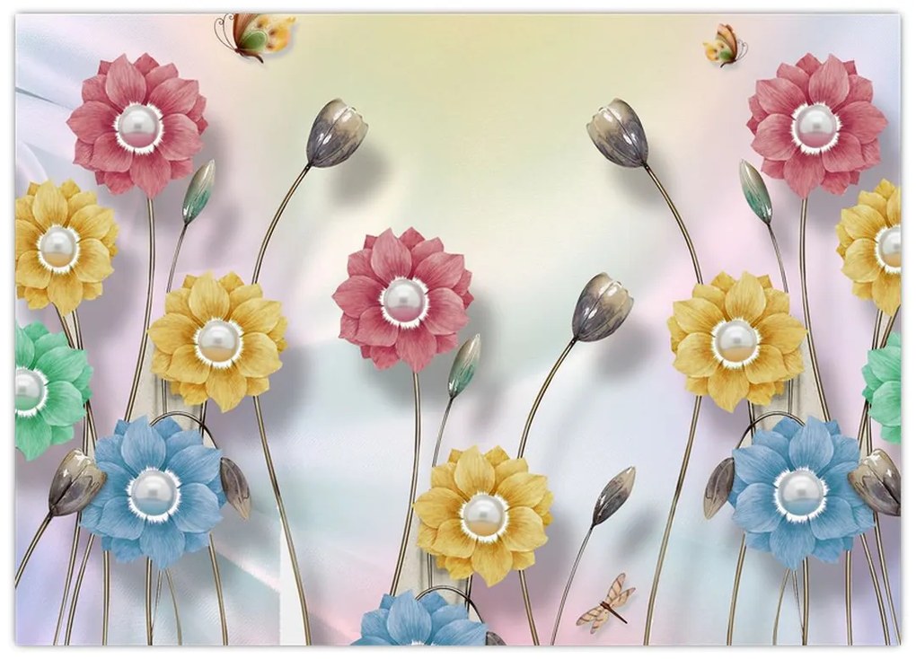 Tablou pe sticlă - Lunca colorată (70x50 cm)