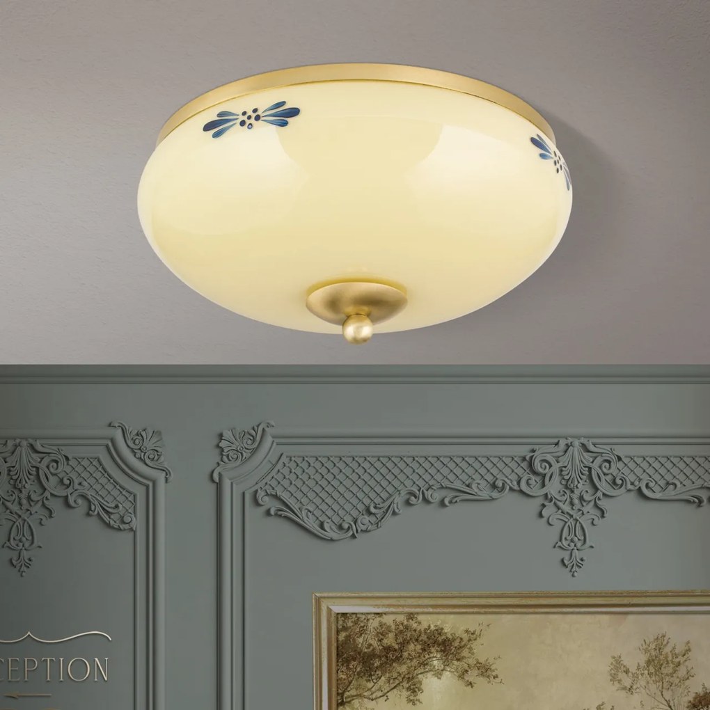Plafoniera clasica Landhaus 28cm alama satin/ sticla champagne decor albastru